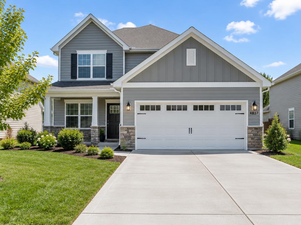 A home with a garage and visible house number